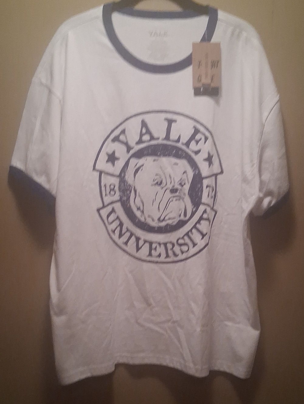 Yale University Bulldog Ringer Tee - White with Navy Trim Xl